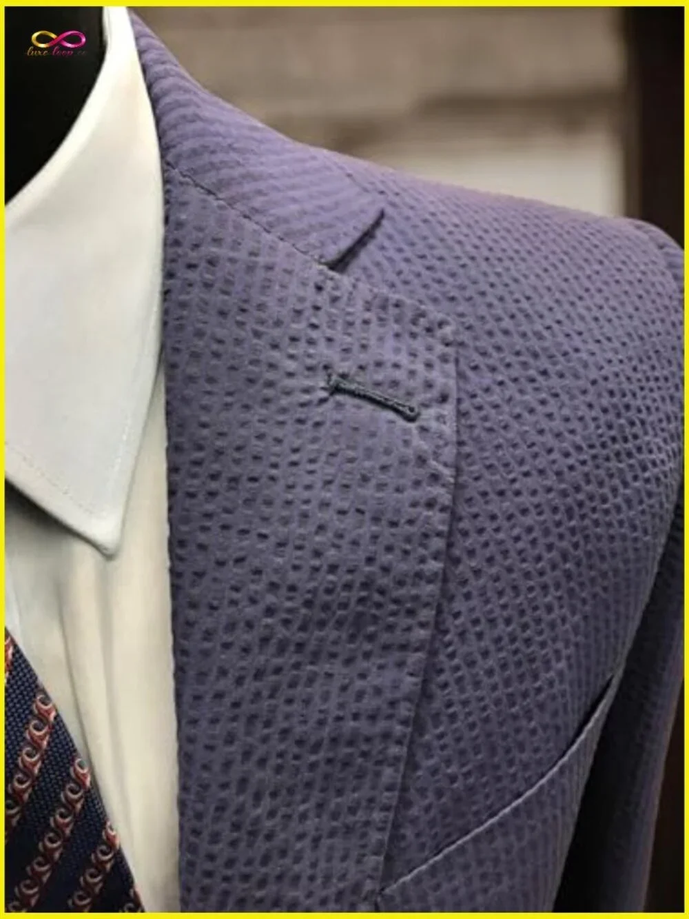 Seersucker Suit Slim Fit Formal Casual Wedding Business Navy Pin Stripe